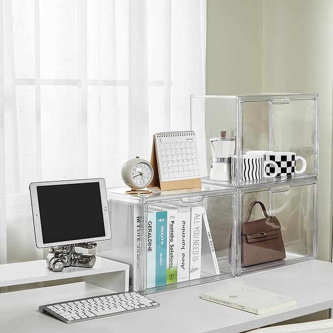 Acrylic Box Display Case, Clear Plastic Stackable Storage Bins with Magnetic Attraction Lid, Showcase for Cosmetic, Large Figures Collectibles (5 Pack, X-Large)