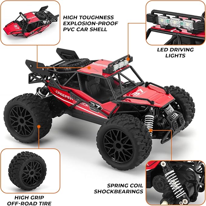 RC Cars 1:14 Scale Remote Control Car, High-Speed 25Km/h All-Terrain Electric Toys, 2WD Off-road Vehicles, With Two Rechargeable Batteries, Suitable For Boys and Girls Children Adult Use(Red)