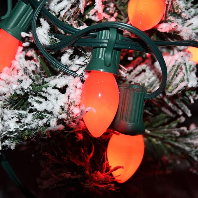 C7 Red Christmas Lights Outdoor, 25Ft C7 Incandescent Christmas Decorations String Lights With 27 Red Ceramic Bulbs, Vintage Christmas Lights for Outdoor Roofline Patio Party Xmas Tree Valentines