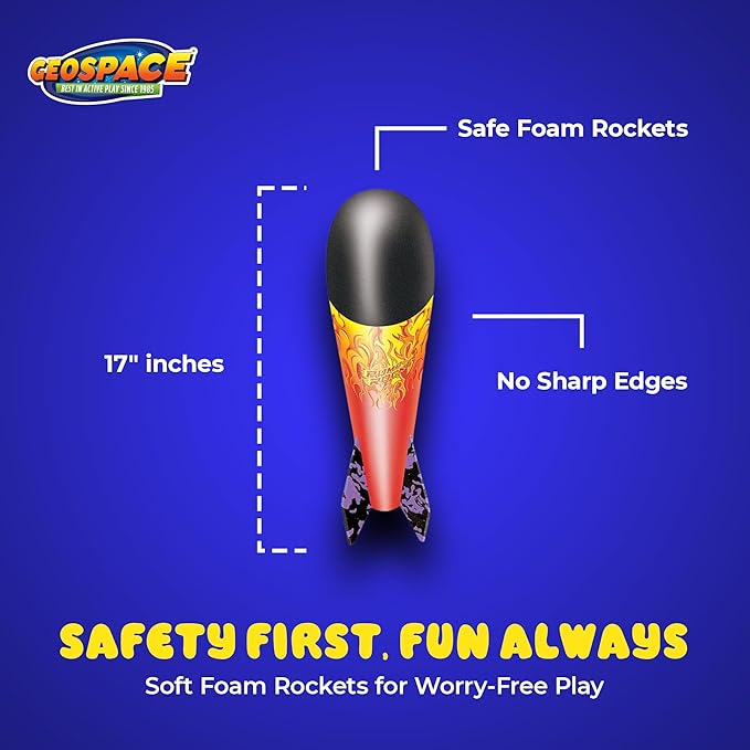 Geospace Hand Held Pump Rocket SR. Size (Single Pump) – Flying Foam Rockets Outdoor Toys for Kids, Boys & Girls – 36" Rocket Set – Hand Stomper Rockets Toy - Cool Toys for Fun