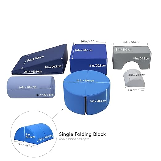 FDP SoftScape Playtime and Climb Multipurpose Playset for Infants, Toddlers 10m-2yrs; For Crawlers and Little Builders, Learn Gross Motor Skills at Home or Daycare (6-Piece)- Navy/Powder 12364-NVPB