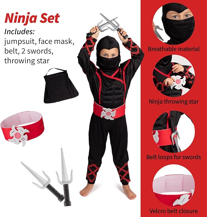 Born Toys 3-in-1 Kids' Dress Up & Pretend Play Set - Kids Pirate, Ninja & Astronaut Costumes for Ages 3-7