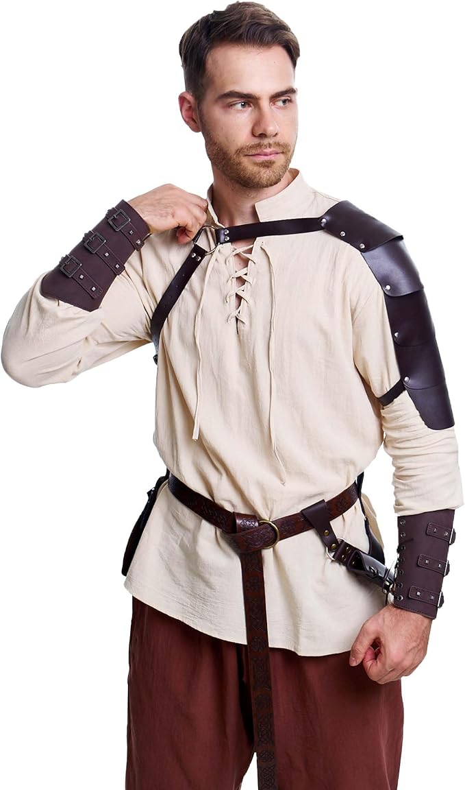 8 Pcs Men's Renaissance Costume Halloween Medieval Pirate Shirt Pant Viking Costume Accessories Set