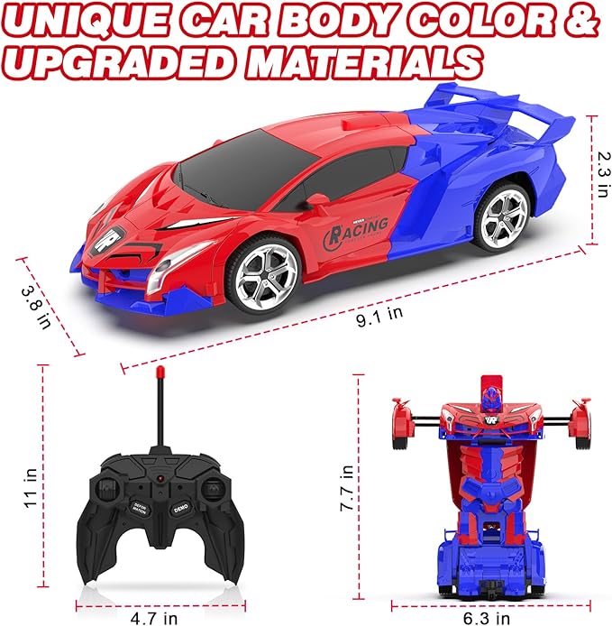 Transform Remote Control Car for Boys 4-12, 1:18 Scale RC Car, One-Button Deformation 360 Rotation Robot Toy, Kids Toys for 3-12 Years Old, Gift