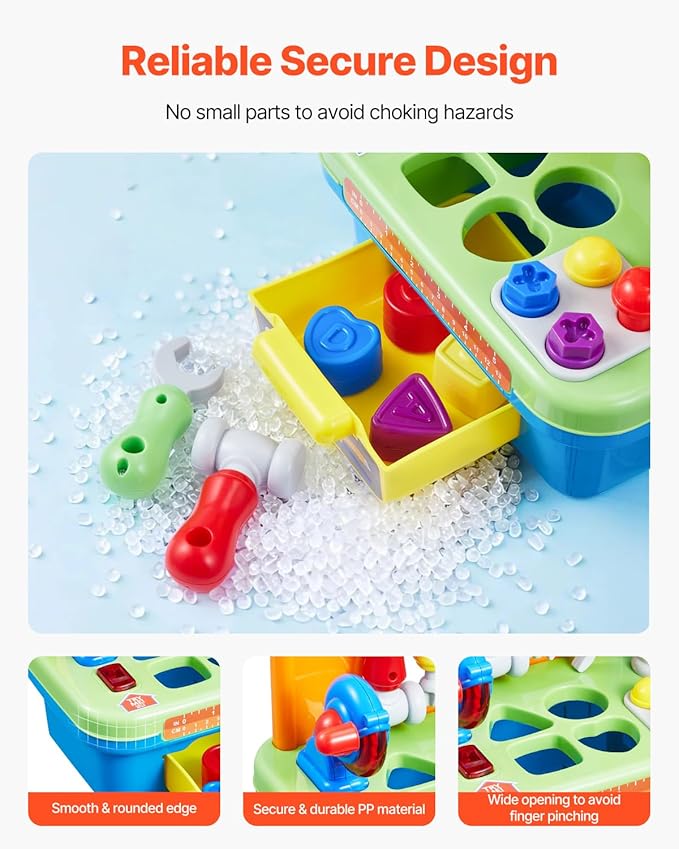 VEVOR Musical Workbench Toy, Sounds & Lights, Musical Learning Workbench for Toddler Age 2 Years and Up, Baby Pretend Play Tool Set, Infant Shape Sorter Activities, Kids Pounding Game, Boys & Girls