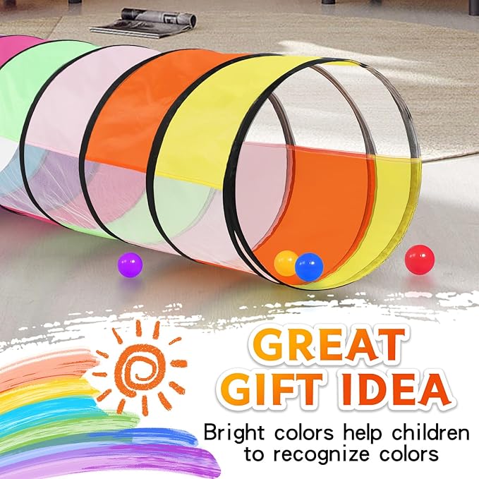 Colorful Baby Play Tunnel for Toddlers with 2 Mesh Sides, Kids Crawling Tunnel Play Tent Pop Up Toddlers Tunnel, Cat Tunnel for Dogs Pets Indoor Outdoor Toy Gift