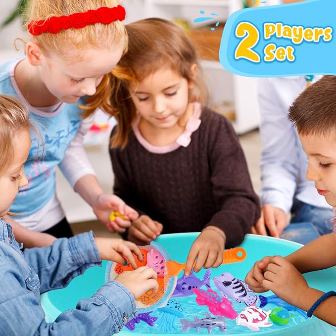 Goody King Magnetic Fishing Game Pool Toys for Kids - Outdoor Indoor Water Table Toys Carnival Party Water Bath Toy for Toddlers 1-3 4 5 6 Years Old 2 Players Gift (Medium)