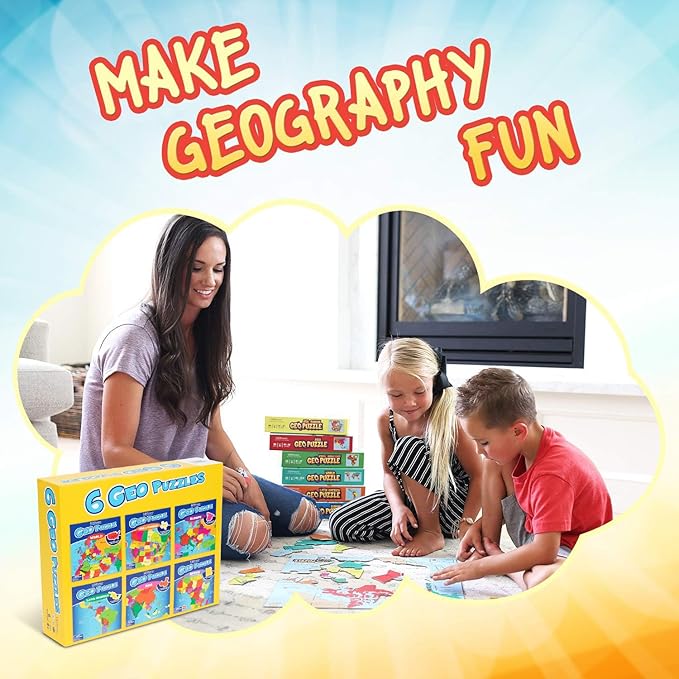 GeoToys GeoPuzzle, Country-Shaped Jigsaw Puzzles Set of 6 in One Box, Geography Puzzle, Map Puzzle, Jigsaw Puzzles for Kids Ages 6-9 Years Old