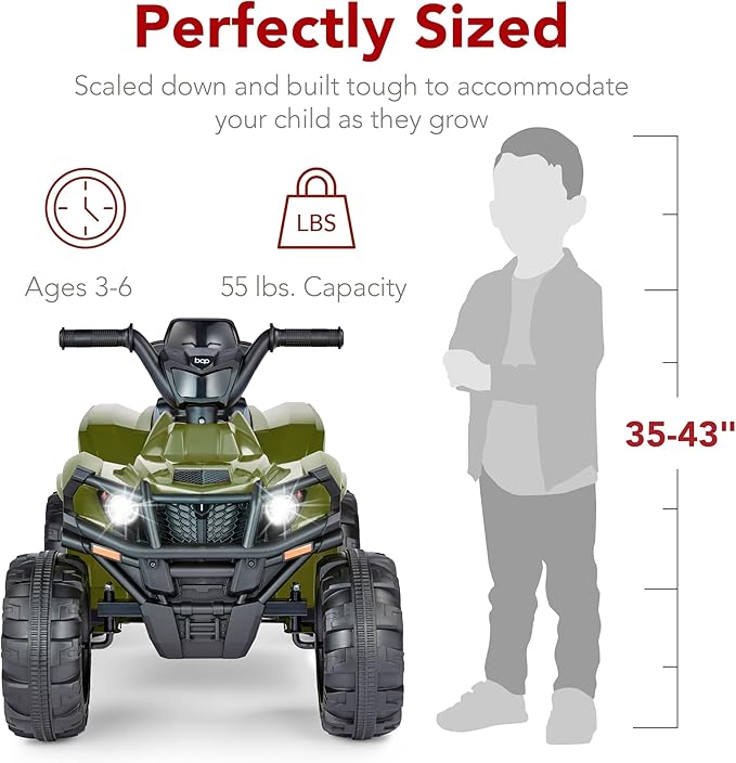 Best Choice Products 12V Kids Ride-On Electric ATV, 4-Wheeler Quad Car Toy w/Bluetooth Audio, 2.4mph Max Speed, Treaded Tires, LED Headlights, Radio - Army Green