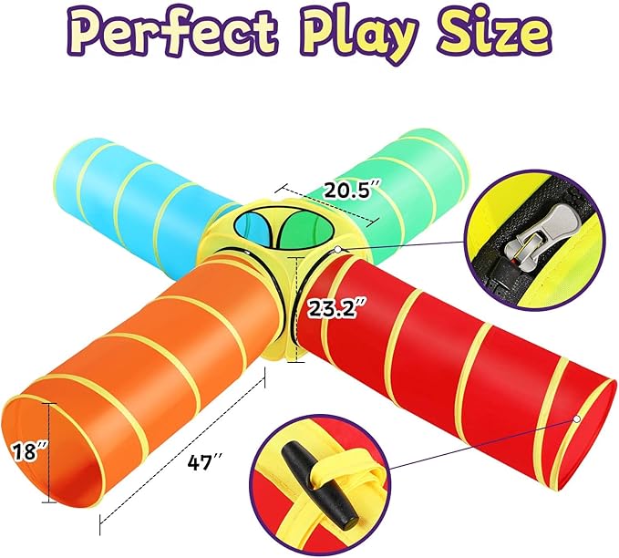 Moncoland Kids Play Tunnel Tent for Toddlers, 5 PCS Colorful Pop Up Crawl Tunnel Toy for Baby or Pet, Collapsible Gift for Boy and Girl Indoor Outdoor Game