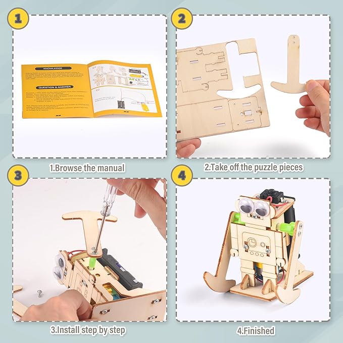 5-in-1 STEM Robot Kit for Kids Ages 5-7 8-10, Wood Building Art Crafts Kits for Boys 6-8 8-12, 3D Wooden Puzzles Robotics Models, Science Woodworking Projects Toys Gifts for Boy 6 7 8 10 12 Year OId