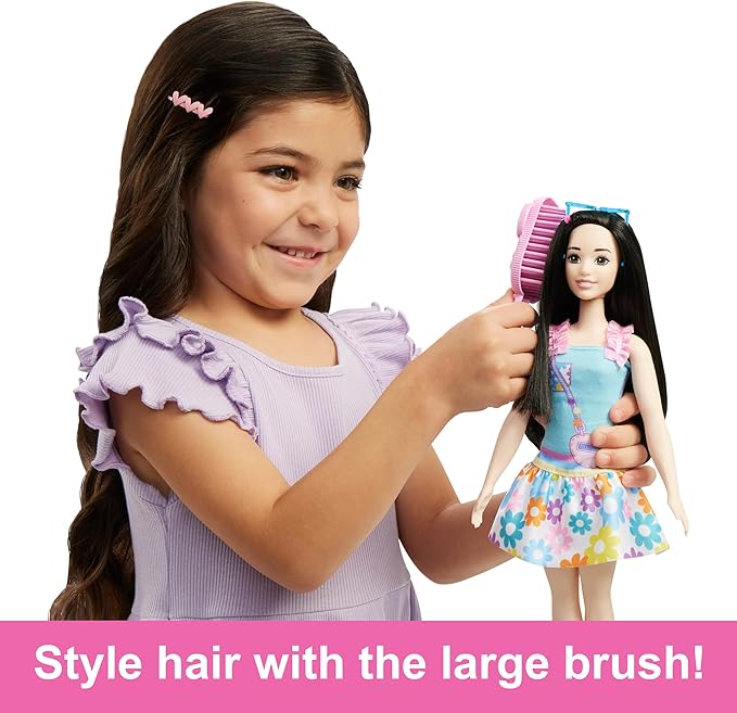 Barbie: My First Preschool Doll, Renee with 13.5-inch Soft Posable Body & Black Hair, Plush Squirrel & Accessories