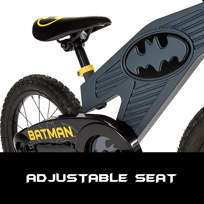 Batman 16 Inch Bike for Kids | Detachable Training Wheels for Safety and Balance | Pedal Powered Bicycle for Young Superheros Ages 4-8 | Perfect Boys & Girls Gift | Adjustable Seat