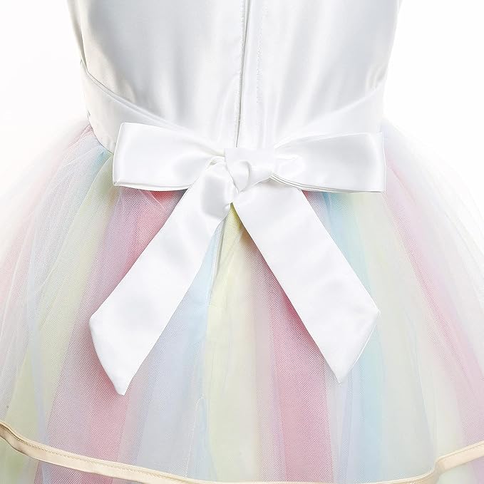 Unicorn Dress for Girls Unicorn Costume Pageant Princess Party Birthday Long Gown with Unicorn Headband & Necklace