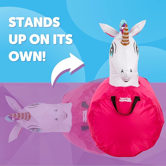 Waddle Large Inflatable Bouncy Hopper - Ride On, Indoor, Outdoor Toys, Bouncy Horse, Toys for Girls and Boys, Durable, Unicorn Toys for Girls, Kids, Adult Toys, Up to 250lbs, Ages 5 and Up (Unicorn)