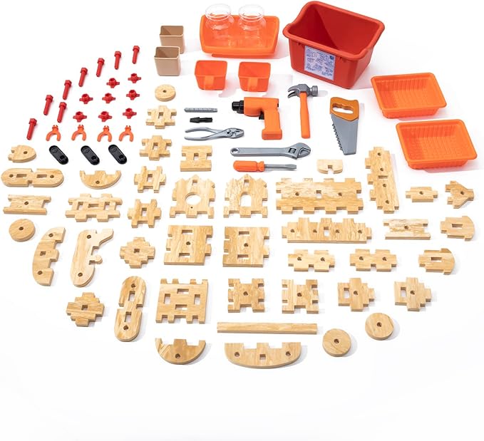 Step2 Pro Play Kids Workshop with Utility Bench, Indoor/Outdoor Tool Bench for Children, Interactive Play with Sounds, Made of Durable Plastic, Includes 76 Piece Toy Accessories, Toddlers 3+ Years Old