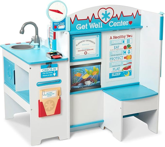 Melissa & Doug Wooden Get Well Doctor Activity Center - Waiting Room, Exam Room, Check-In Area - FSC Certified