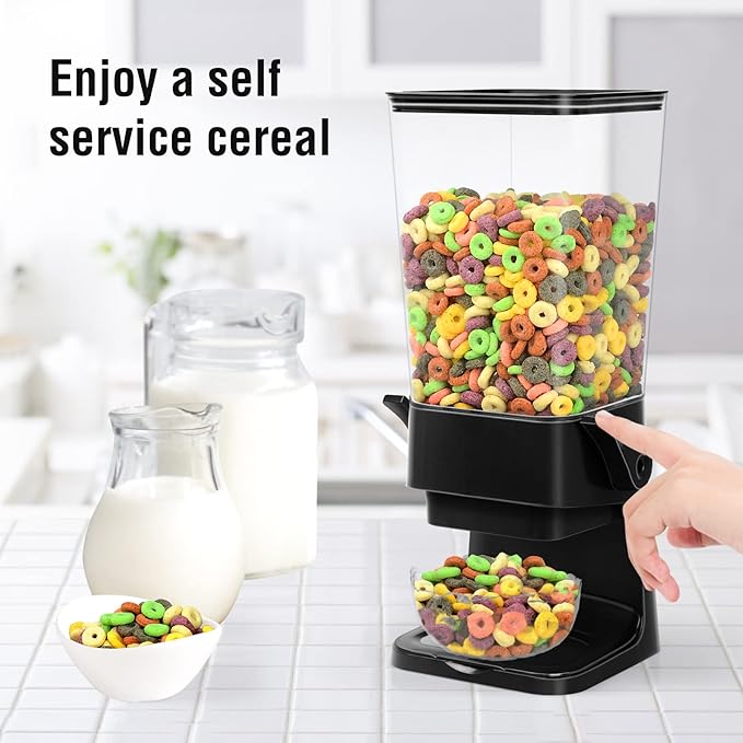 Cereal Dispenser Countertop Dual Dry Food Dispenser Large Cereal Containers Storage Organizer Dispensador De Cereales Candy Machine Rice Dispenser For Snack,Nuts, Granola(Black,1PC)