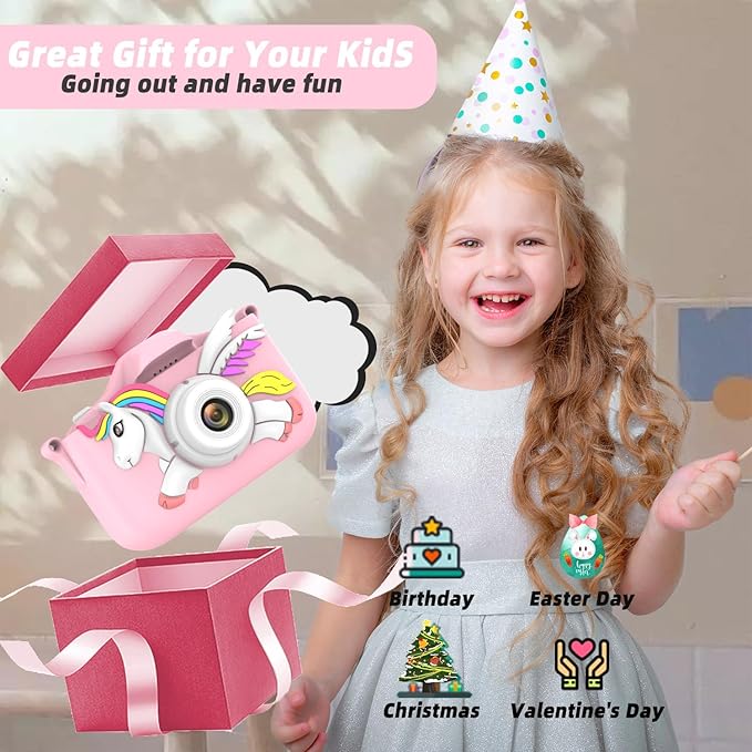 Kids Camera for Girls Boys Toddlers Childrens Age 3-8 Digital Selfie with 64GB Card for Son Daughter Grandson Granddaughter Christmas Birthday Gifts