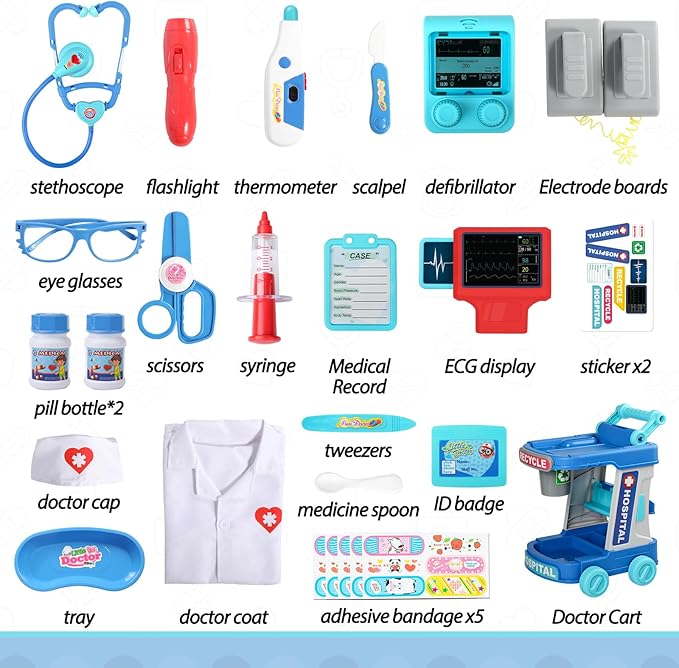 Liberry Doctor Kit for Toddlers Aged 2 3 4 5, Pretend Doctor Playset for Kids with Cart, Costume and Stethoscope, Role Play Medical Toys for Girls Boys (Green)