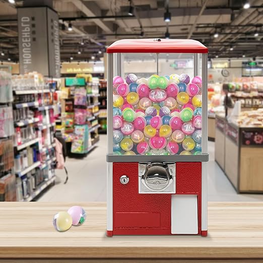 25 Cents Coin Operated Vending Machine, 20.87" Height Commercial Candy Gumball Machine Huge Load Capacity Candy Vending Machine, Big Capsule Vending Machine for 1.77-1.97in Ball Diameter (Red)