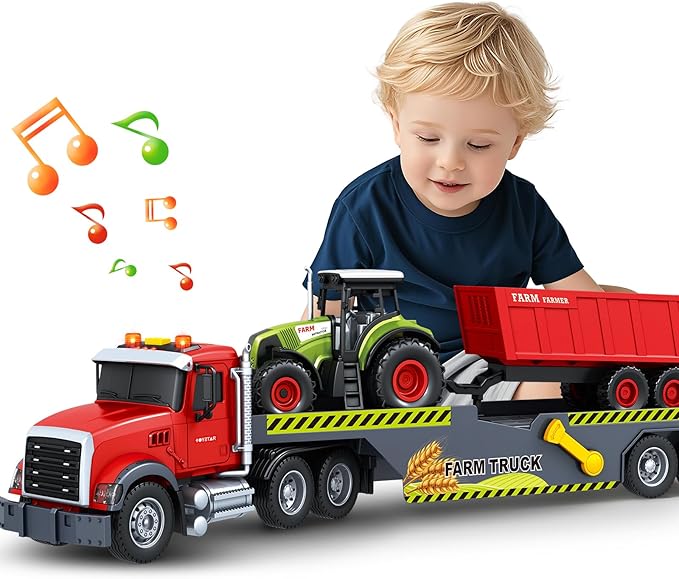 SpringFlower 21“ Extra Large Truck Toy, 3 4 5 6 Boys Toys with Tractors and Dump Truck, 3 in 1 Vehicle Toy with Sounds & Lights, Christmas Birthday Gift Kids Boy Toddlers Age 3 4 5 6 7