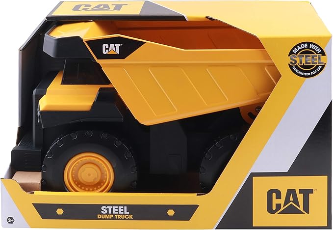 CAT Construction Toys, Steel Dump Truck 16” – Real Steel Body, Working Dump Bed, Oversize All-Terrain Wheels, Heavy-Duty Construction Vehicle for Indoor/Outdoor Play, Kids Ages 3 +