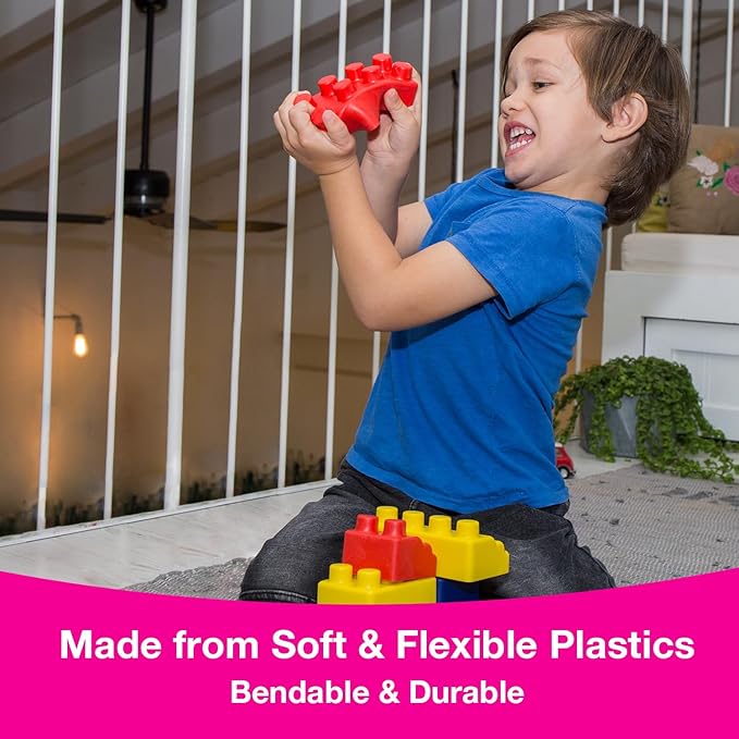 Edushape Soft Baby Blocks, 52 Pieces - Vibrant Colored Stacking Blocks for Building & Learning - Educational Play Soft Blocks for Babies, Toddlers, & Kids