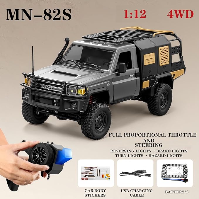 MN82S RC Rock Crawler, 2.4Ghz Toyota Remote Control Truck, 4WD 2 Speeds Switch RC Crawler Off-Road Pick-up with 2 Upgraded 1200mah Battery, 1/12 Scale Trucks (with Gift)