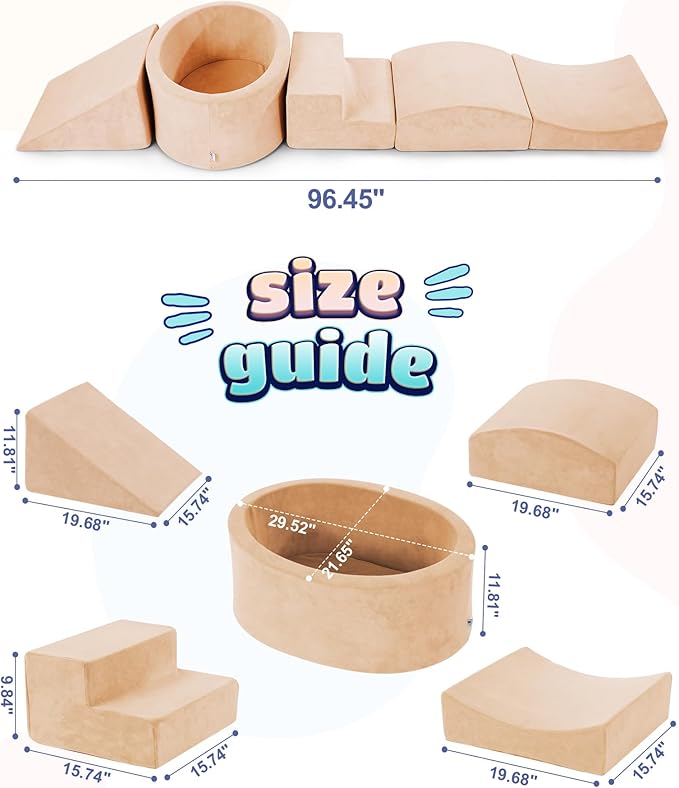 Foam Climbing Blocks with Ball Pit Designed for Toddlers Aged 1-3 -Great for Indoor Crawling, Inside Foam Playground Set for Little Ones to Active Playing -(Balls NOT Included) Beige