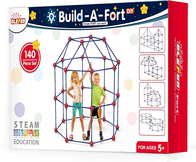 OleFun Fort Building Kit for Kids 4,5,6,7,8+Year Old Boys & Girls, 140 pcs, Creative STEM Building Toys for DIY Castles, Tunnels, Play Tent, Ideal Gift for Aged 5-8