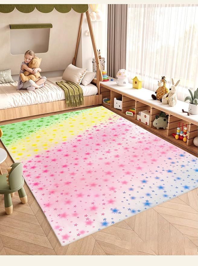 ABREEZE Kids Rug Play Mat Ultra Soft Rugs for Kids Room, 3.3'x5' Non Slip Gradient Star Children Nursery Rug Carpet for Bedroom Decor Playroom Living Room