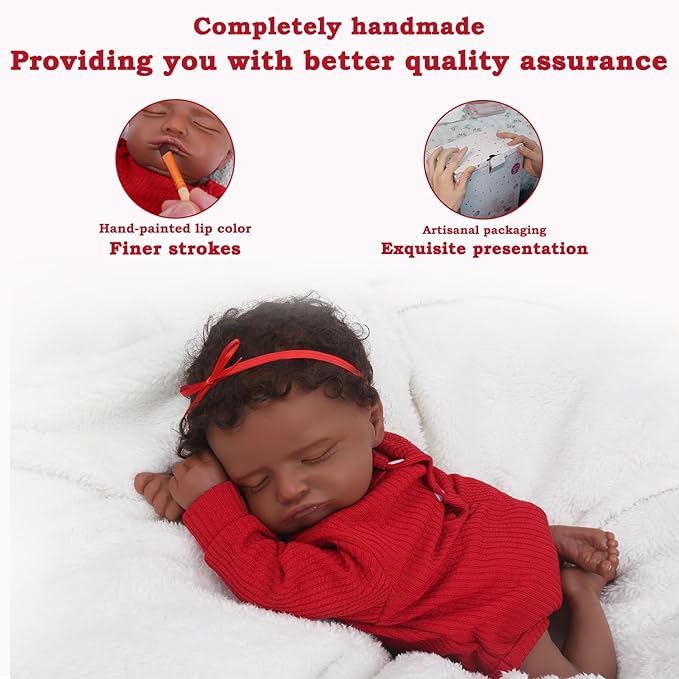 CHAREX Realistic 18 Inch Reborn Baby Doll - African American Sleeping Newborn Handcrafted Lifelike Black Skin Perfect for Kids Aged 3 and Up with Accessories