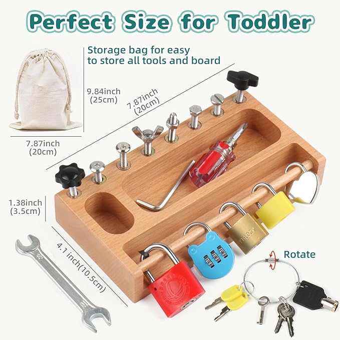Montessori Screwdriver Board Set Lock and Key Toys Kids Tools Nuts and Bolts Montessori Toys for 3 4 5 Year Old Learning Practical Life Materials Fine Motor Skills Occupational Therapy Games