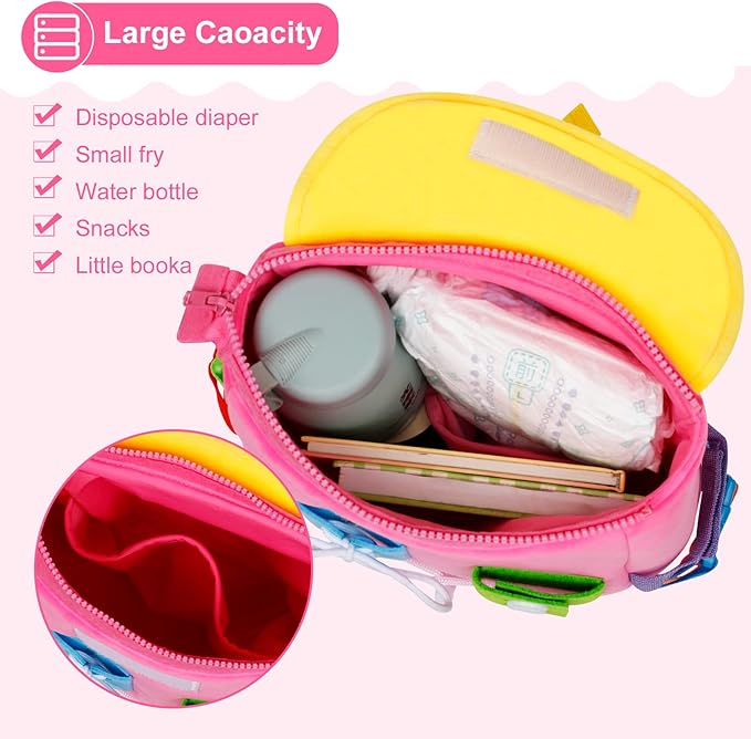 Busy Board - Toddler Backpack with Buckles and Learning Activity Toys - Develop Fine Motor Skills and Basic Life Skills - Learn to Tie Shoes - Children's Travel Toy (Pink)