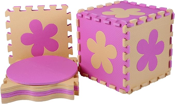 Foam Play Mat for Kids,25Pcs Square Interlocking Puzzle Floor Mat,Baby Play Mat Floor Mat Foam Puzzle Playmat for Toddlers with Fence(Pink Flower-CSH032