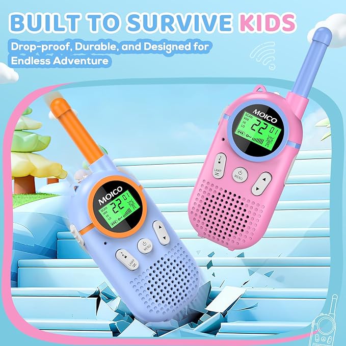 MOICO Toys for 3-12 Year Old Boys Girls,Rechargeable Long Range Walkie Talkies for Kids with 22 Channels,3 4 5 6 7 8 Year Old Kids Gift, Perfect for Outdoor Camping,Hiking,Christmas and Birthday