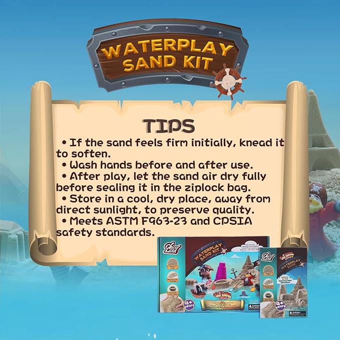 Waterplay Sand Kit – 2.2lb Pirate Adventure Sensory Sand for Summer Water Fun, Build Underwater Cities, Pirate Accessories, Molds, Gems, Tray & Tools, Outdoor Toy Gift for Kids Ages 4+