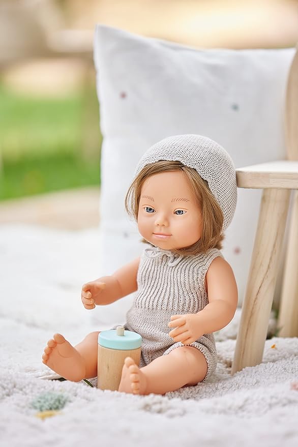 Miniland Clothes for Dolls 15'' Knitted Outfit Rompers & Bonnet - ECO, Made in Spain, Quality, Role Play, Educational