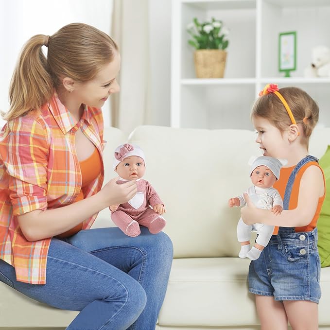 12'' Twins Baby Doll Playset with Accessories Includes Boy and Girl Dolls, 2 Powder Bottles, and 2 Pacifiers, Ideal Gift for Children Age 3+