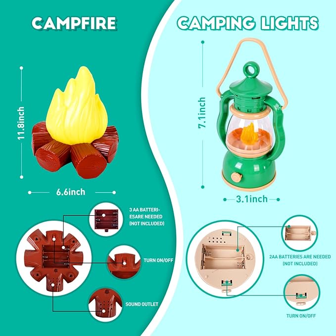 Camping Set Toys with Pop up Play Tent Indoor Outdoor Pretend Camping Playset for Toddlers Kids Boys Girls 3-5 Years Old