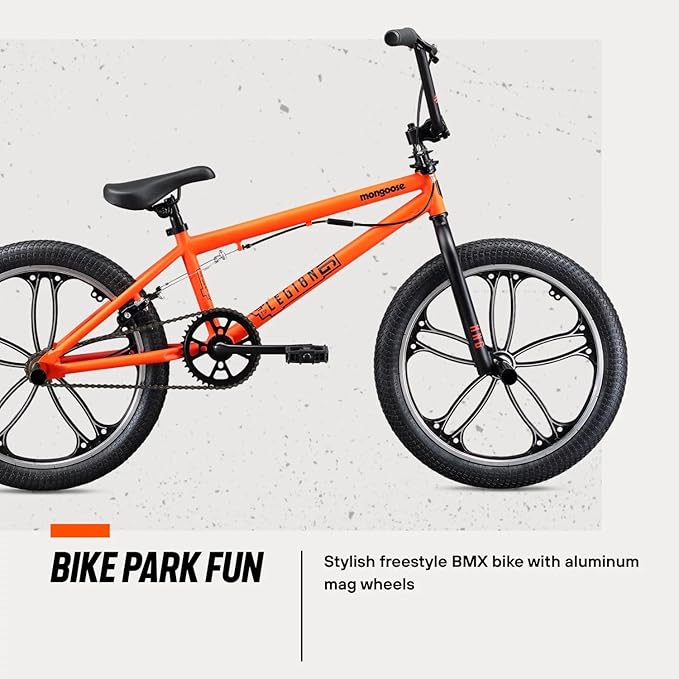 Mongoose Legion Kids Freestyle Sidewalk BMX Bike, Beginner Riders, Boys and Girls, 16-20-inch Wheels, Hi-Ten Steel Frame, Micro Drive BMX Gearing
