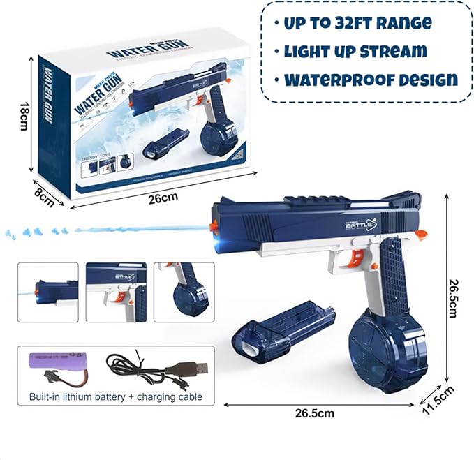 GOAP Electric Water Gun 2 Large Capacity Clips, Rechargeable Battery, Kids & Adults Squirt Gun