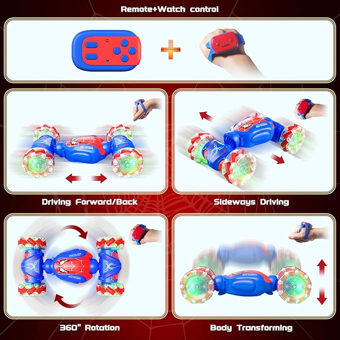 Spider Remote Control Car for Boys, 2.4GHz 4WD Gesture Sensing Rc Stunt Car with Lights Music - Birthday Gifts for Girls,360°Rotate Transform Drift Rc Cars for Boys Age 6-12