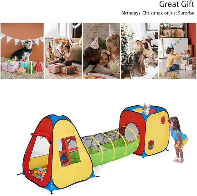 UTEX 3 in 1 Pop Up Play Tent with Tunnel, Ball Pit for Kids, Boys, Girls, Babies and Toddlers, Indoor/Outdoor Playhouse,Yellow