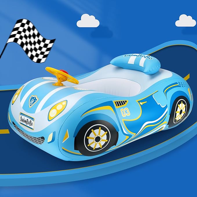 Swimbobo Toddler Pool Float with Seat Boat Inflatable Ride-on Car for Kids Outdoor Toys