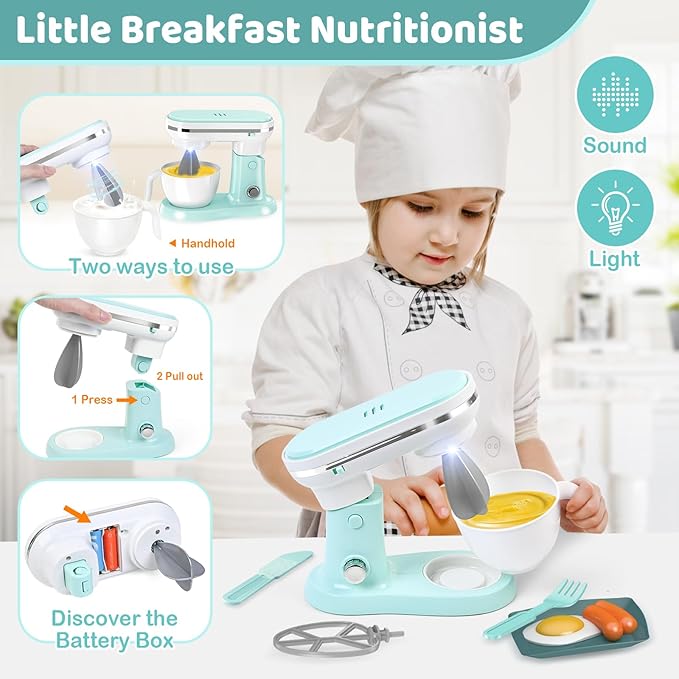 Shemira Play Kitchen Accessories, Pretend Kitchen Appliances Toy Set with Coffee Maker, Blender, Mixer, Toaster, Toys for 3 4 5 6 7 8 Year Old, Birthday Gifts for Kids Age 3-5 4-6 6-8 Girls