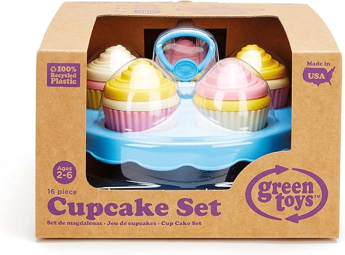 Green Toys Cupcake Set - 16 Piece Pretend Play, Motor Skills, Language & Communication Kids Role Play Toy. No BPA, phthalates, PVC. Dishwasher Safe, Recycled Plastic, Made in USA.