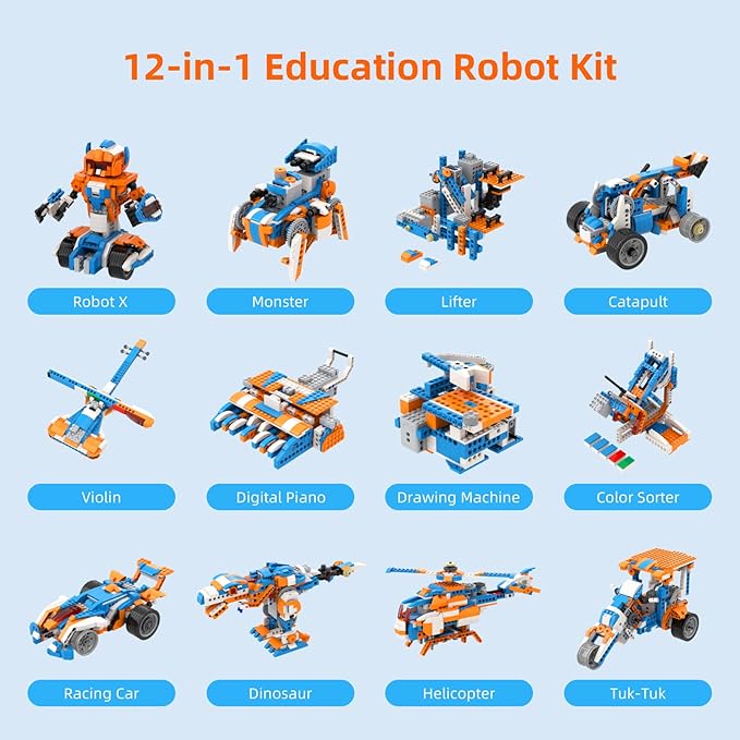 Robot X Robot Building Kit, 12-in-1 Programmable APP Remote Control RC Car, STEM Robotics Coding Set, Educational Birthday Gifts for Boys Girls Kids Ages 8-12 (600 Pieces)