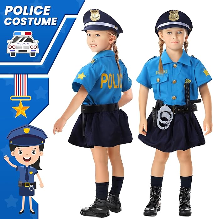 Skirfy 15PCS Police Costume for Girls,Police Officer Costume for Kids Girls,Girls Police Costume for Kids 4-6